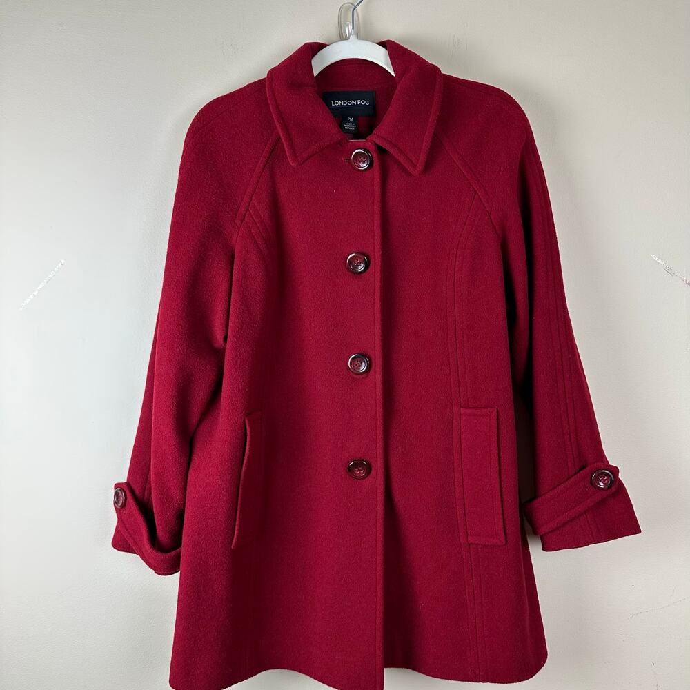 London Fog Red Wool Peacoat Trench Womens PM Red Old Money Preppy‎ Quiet Luxury